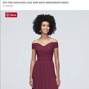 Off the shoulder lace mesh Wine bridesmaid dress